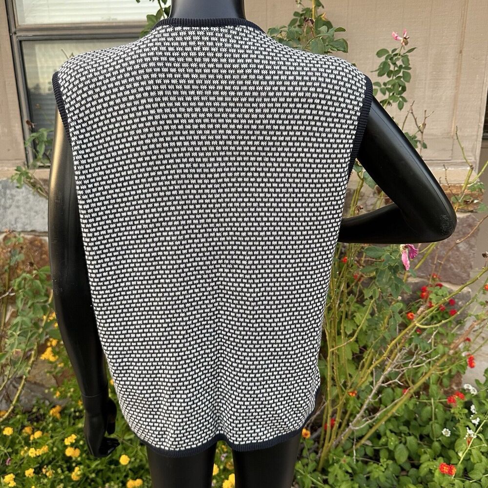 Vtg Diane Von Furstenberg Cardigan Vest Medium Black White Button Up USA Teacher - Picture 5 of 7